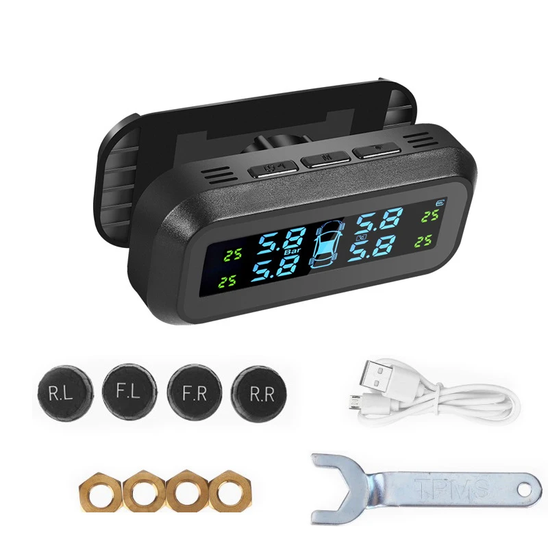 Universal Car TPMS Tire Pressure Monitoring System Solar Power Digital TMPS LCD Display  Security Alarm Tire Pressure Sensor