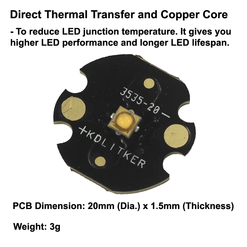 Samsung LH351A Warm White 2700K High CRI90 3535 LED Emitter with KDLITKER DTP Copper MCPCB Flashlight DIY