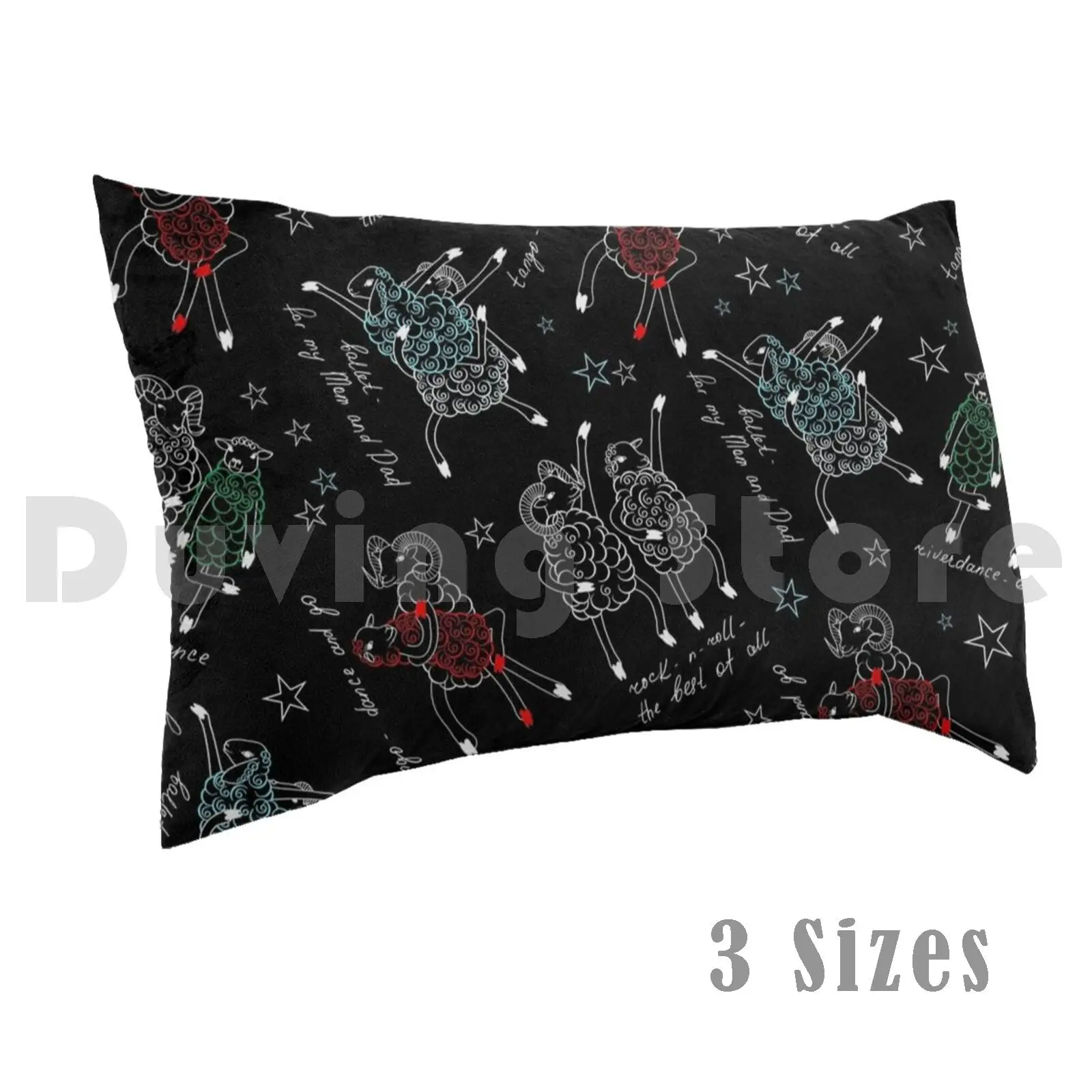 Dancing Sheep Pillow Case 20*30 Inch Sheep Lambs Dance Dancers On A Black Background Thin Drawing Dance Teacher