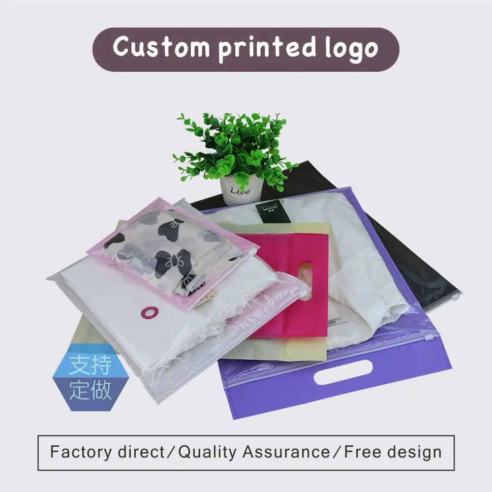 Clothing Packaging Bag with Printed Logo, Non-woven Clothes Zipper Bag, Storage, Transparent, Self-styled, Boys and Girls