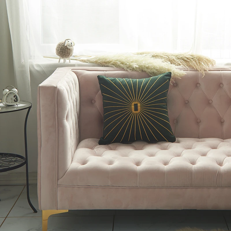 Solid Velvet Cushion Cover Embroidery Durable Home Decorative  Pillow Cover for Home Sofa Bed 45x45cm