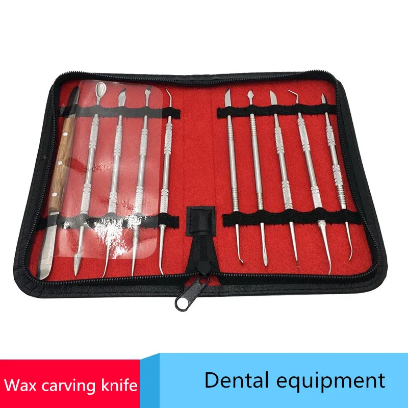 

10pcs Wax Carving Tool Set Stainless Steel Versatile Kit Dental Instrument Dental Lab Equipment With Holder Case