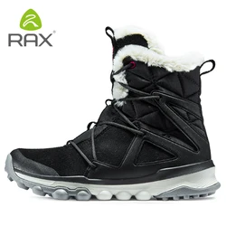 Rax Women Winter Snow Boots Genuine Leather Fluff Mountain Hiking Boots Trekking Shoes Fleece Warm Sports Sneakers Walking Boots