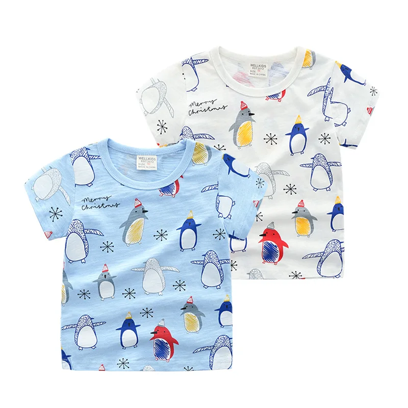 New 2021 Kids Boys T Shirts Cartoon Penguin Print Short Sleeve T-Shirt Cotton Baby Boys Summer Casual O-neck Tops Clothing