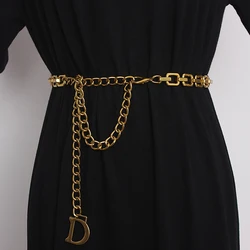 Vintage Gold Letter Statement Waist Chain Metal Alloy Luxury 2021 Women Waist Belt Link Chain Dress Jean Belt European Cinturon