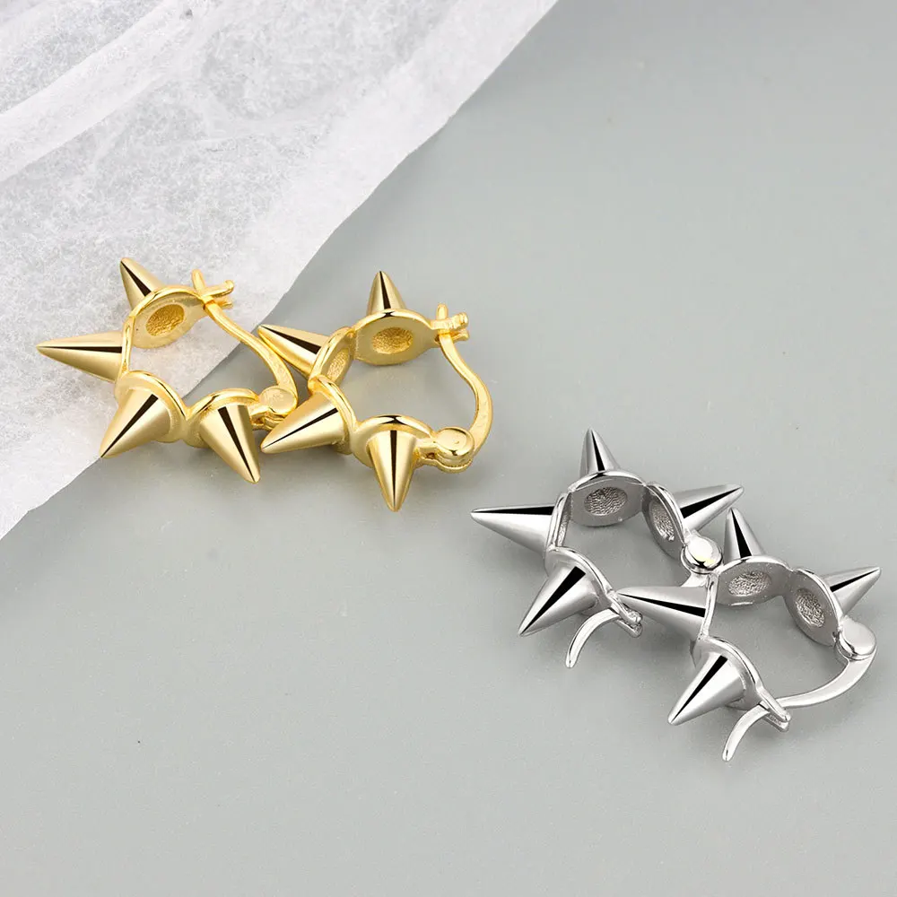 Silver Color  HipHop Punk Sharp Cone Spike Silver color Earrings  For Girls Women Party Jewelry Accessories Wholesale