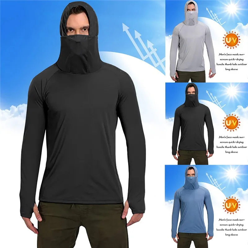 

Fishing Shirt Men's Face Anti-UV Protection Ice Silk Quick Dry Hoodies Thumbholes Outdoor Long Sleeve Workout Fishing Clothing