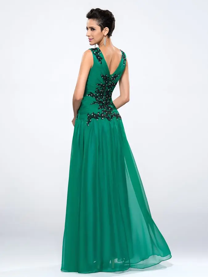 Vestidos De Noiva Green Avond Formele Kleding 2021 V-hals Applicaties Kralen A-lijn Floor-Length Partij Prom Gown Robe De soiree