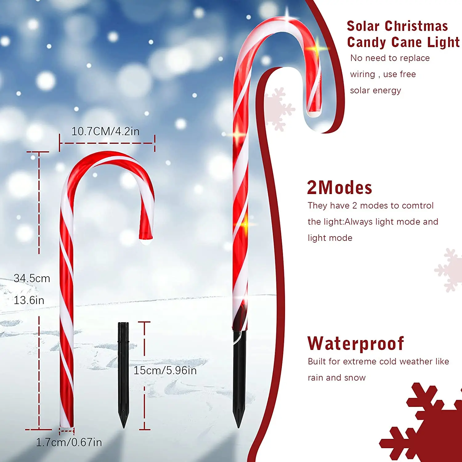 5/10 Pack Christmas Decorations Outdoor Solar Candy Cane Lights Courtyard Lawn Path Marking Indoor/Outdoor LED Light Decoration