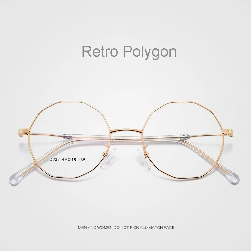 Retro Multilateral Fashion Alloy Frame Glasses Full Rim Spectacles with Spring Hinges Men and Women Style Hot Selling