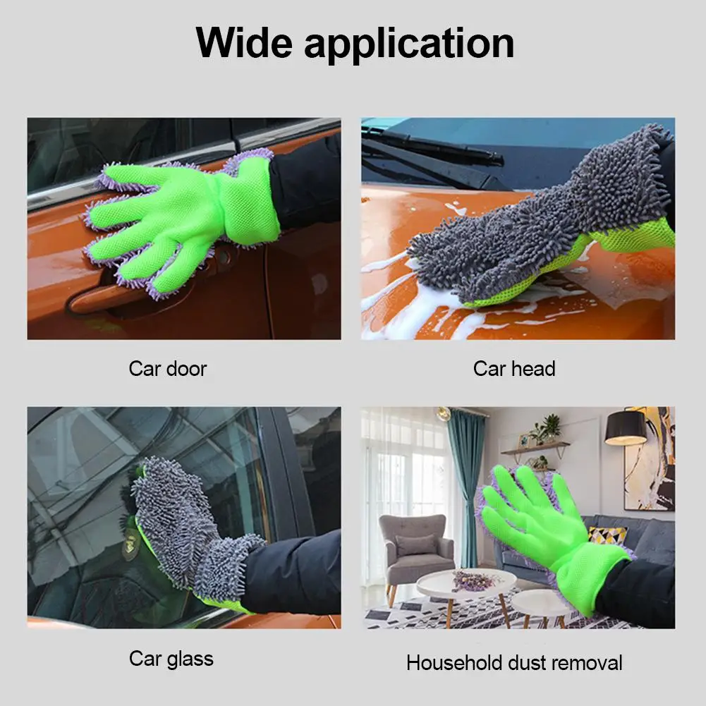 Microfiber Chenille Car Wash Glove Car Dust Cleaning Mitt For Indoor Outdoor Car Cleaning Blue, Gray