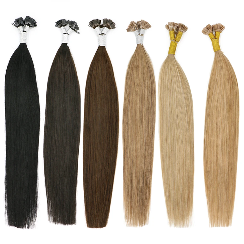 Toysww European Flat Tip Hair Extensions Human Hair Machine Remy Hair 14-24inch Natural Straight Pre Bonded Hair Extension