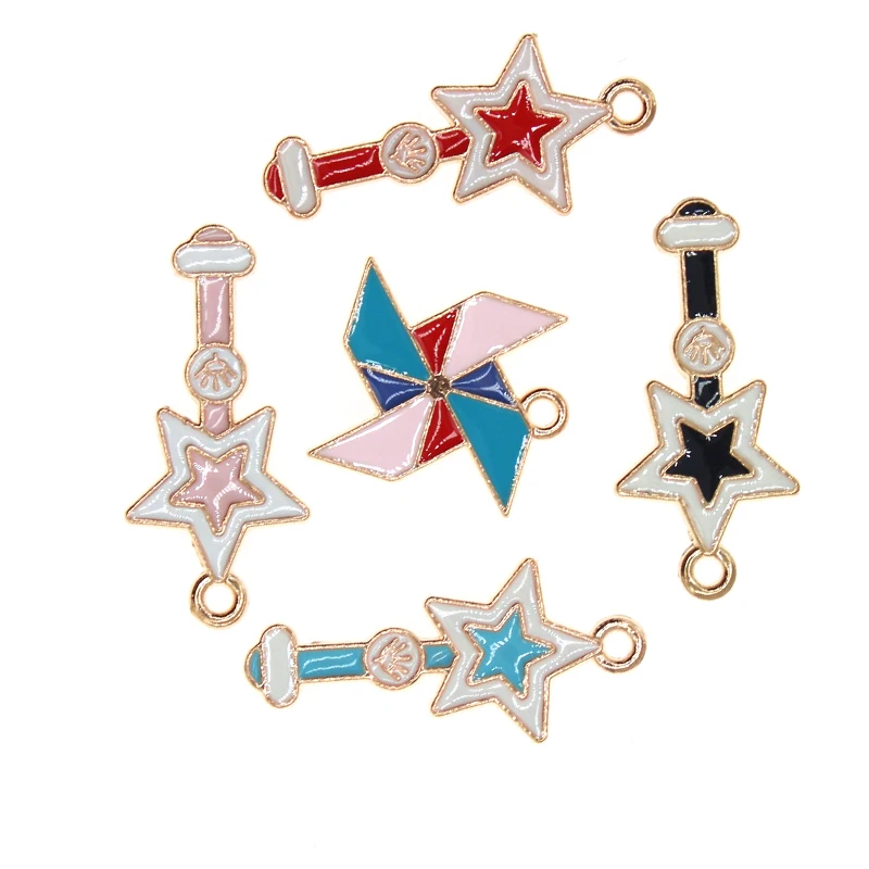 10pcs/lot 15*17mm Windmill Enamel 13*28mm Star magic wand Charm Pendant For Earring Necklace Bracelet DIY Jewelry Making Finding