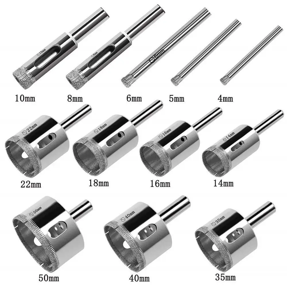 12pcs diamante foro sega punte da trapano vetro e piastrelle punte da trapano con nucleo cavo strumenti di rimozione dell'estrattore per piastrelle in gres porcellanato di ceramica di vetro