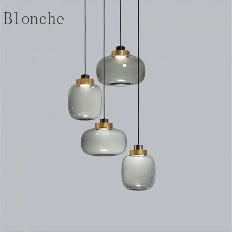 

Dinning Hanging Lamp Nordic Loft Industrial Smoky Gray Glass Pendant Lights Home Decor for Living Room Modern Led Light Fixtures