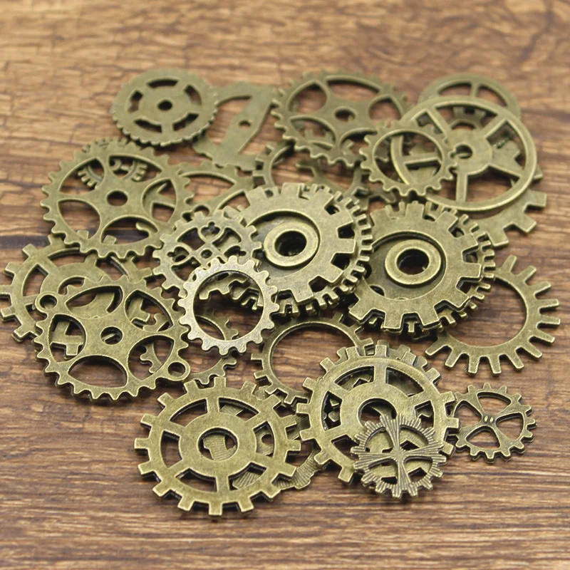 20PCS Mixed Bronze Gold Silver Color Gear Mechanical Steampunk Cogs Gears Pendants Making DIY Handmade Tibetan Finding Jewelry