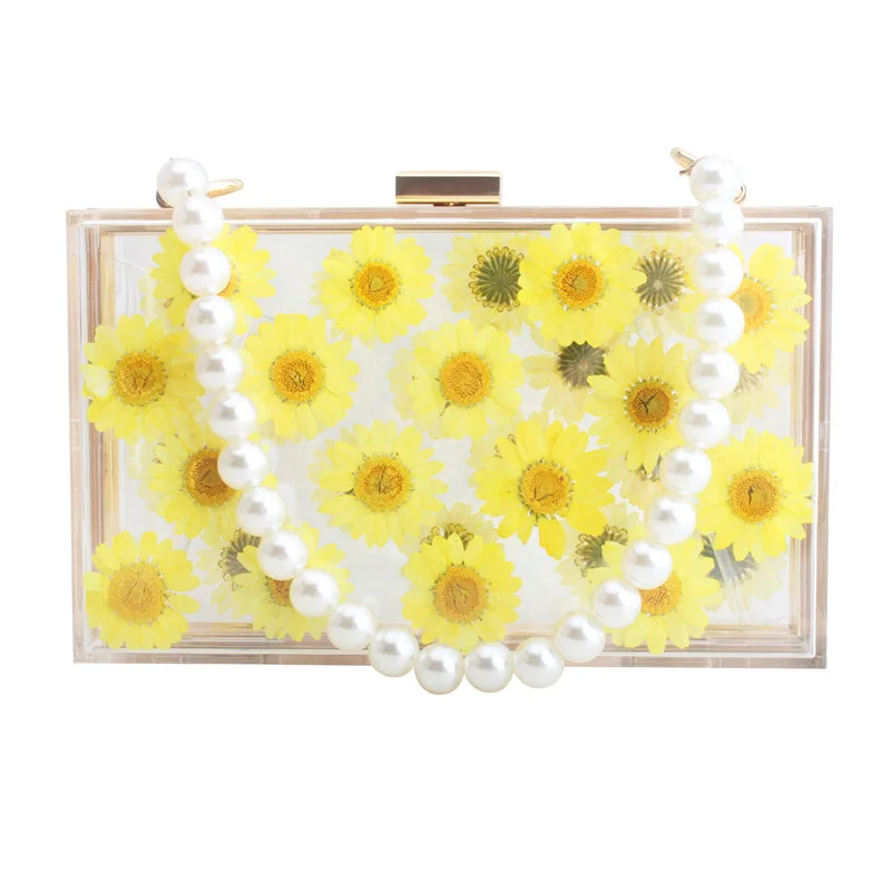 18x11CM 2020 Summer New Transparent Acrylic Flowers Flap Bag Banquet Ladies Shoulder Bag Messenger Bags a6136