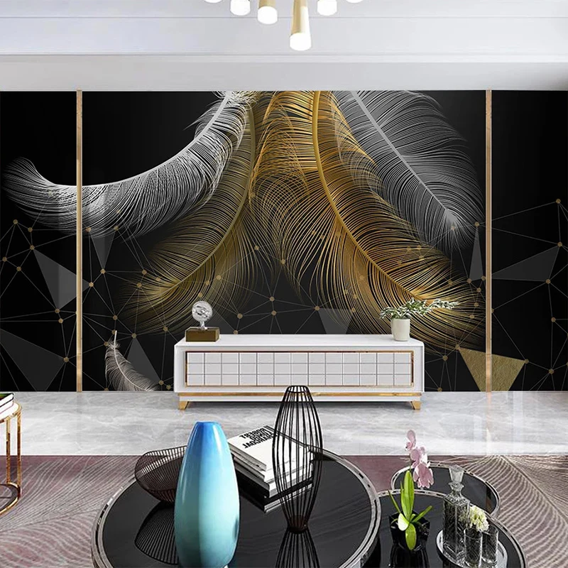 

Custom Mural Wallpaper Modern 3D Golden Feather Geometry Fresco Living Room TV Sofa Bedroom Luxury Self-Adhesive 3D Wall Sticker