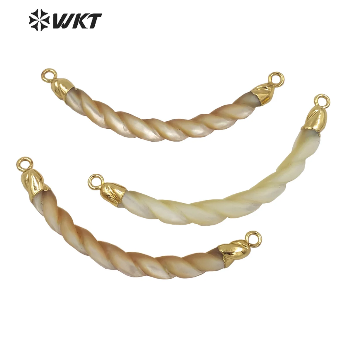 

WT-JP244 Amazing double loops gold long horn shell pendant for jewelry necklace making twisted crescent horn shell pendants