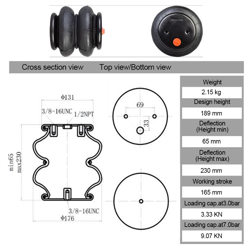 Universal Double Convolute 1/2npt Air Spring Airbag Air Ride Suspension Bag Pneumatic Bag Shock Absorber 2E7X7 Car Accessories