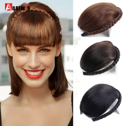 AOSIWIG z krótszym przodem Fringe Braid Bangs dla kobiet żaroodporne syntetyczne fałszywe Fringe klip w Bangs przedłużanie włosów