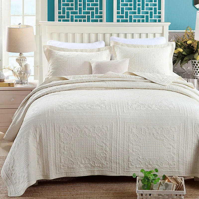 

CHAUSUB Embroidered Quilt Set 3PCS Bedspread on the Bed 100% Cotton Quilted Coverlet King Size Blanket for Bed Summer Comforter