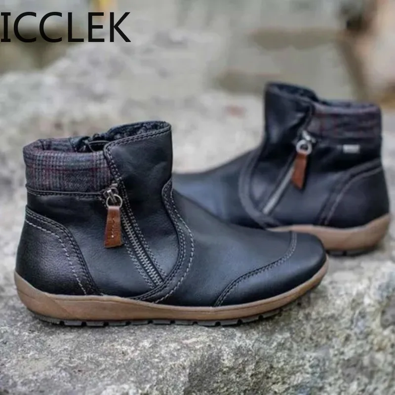 Damskie botki okrągłe Toe jednolity kolor damskie buty Retro Pu skóra wygodne Chelsea Boots damskie botki duży rozmiar 43