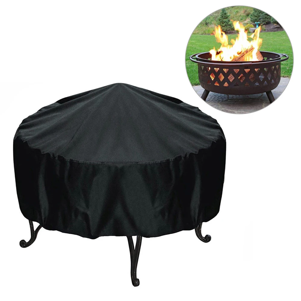 Round Fire Pit Cover Waterproof And Weather Resistant Durable Fabric BBQ Dust Cover For Outdoors Stove Brazier Heater