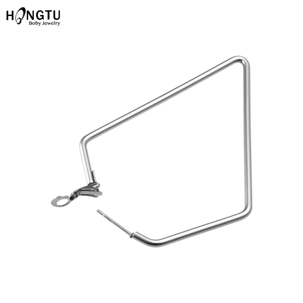 1 Pair Cute Rhombus Big Hoop Earrings for Women Silver Color Stainless Steel Simple LozengeTrendy Romantic Jewelry Nice Gifts