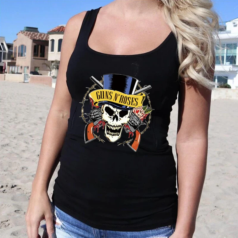 GUNS N\' ROSES Women Tank Top Puck Rock Style Summer Sleeveless Shirt Causal Vest Off Shoulder loose Top Clothing Drop Shipping