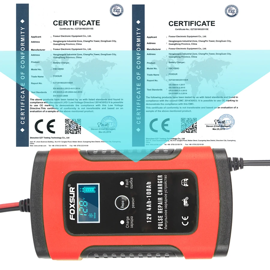 FOXSUR Smart Trickle Charger,12V Battery Charger Maintainer,5-Amp Multifunctional Battery Charger for Motorcycle Scooter Tractor