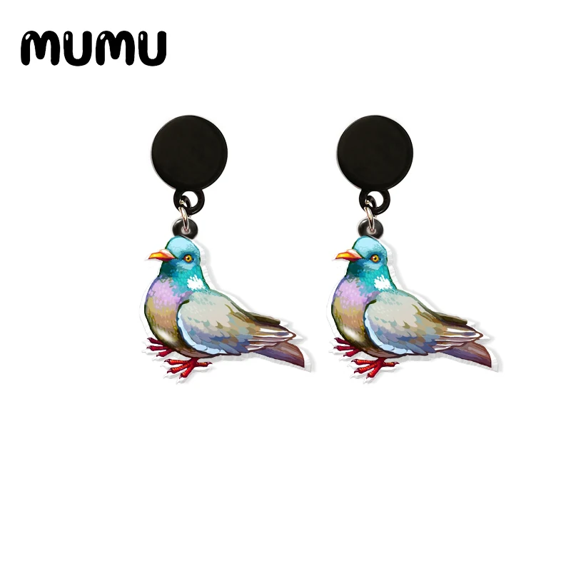 2020 New Color Pigeon Drop Earring Birds Art Acrylic Earrings Handmade Resin Epoxy Jewelry Gift Girl