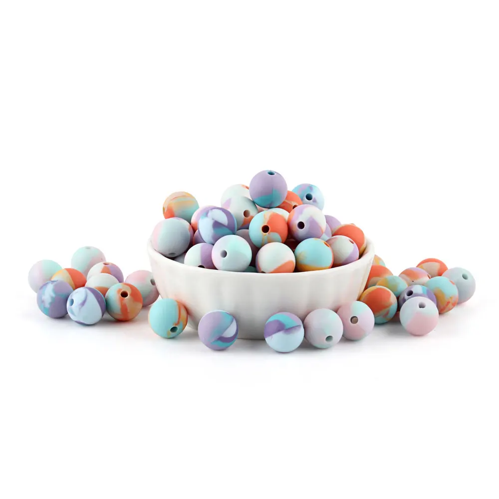 40Pcs Silicone Round Beads 9mm 12mm 15mm DIY BPA Free Nipple Holder Chain Eco-friendly Sensory Teething Teether Bead For Infant