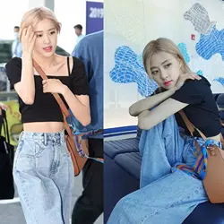 kpop Celebrity ROSE the same summer High waist Wide Leg Loose Straight Jeans women streetwear fashion Loose Straight denim pants