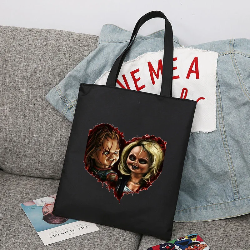 Child\'s Play Chucky Boys Girls Reusable Shopping Bag Student Canvas Tote Bags Printing Eco Bag Cartoon Shopper Shoulder Bags