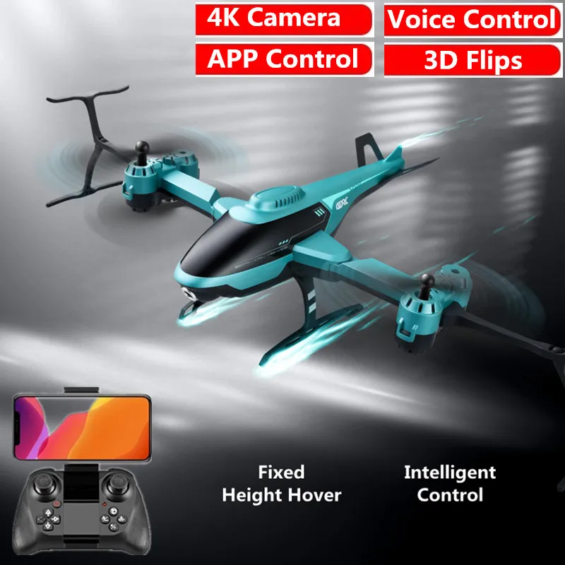 

4K RC Helicopter With 4K Hd Camera Hover Gravity Sensor Aerial RC Aircraft Trajectory Flight Voice Control Drone Boy Kid GiftToy