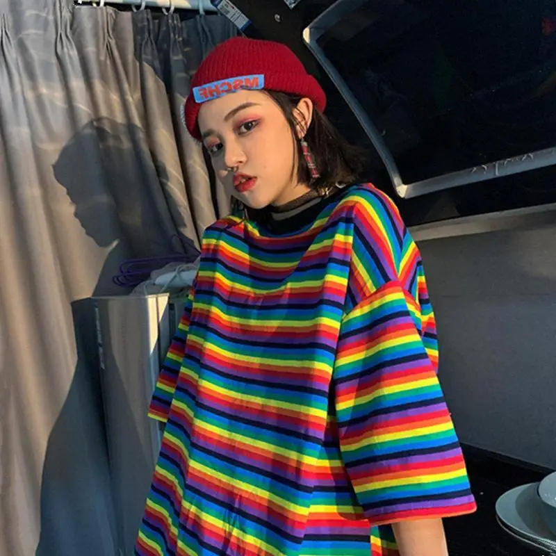 T-shirts Women Striped Summer Preppy Lovely All-match Aesthetic Tender Stylish Loose Harajuku Popular Ins Design Classic Chic