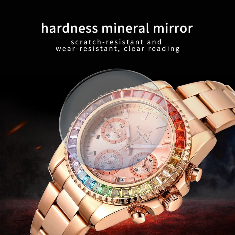 IBSO Luxury Top Brand Men/Women\'s Luminous Wristwatches Rainbow Diamonds Dial 30 Meters Water Resistant Women Quartz Watch Gifts