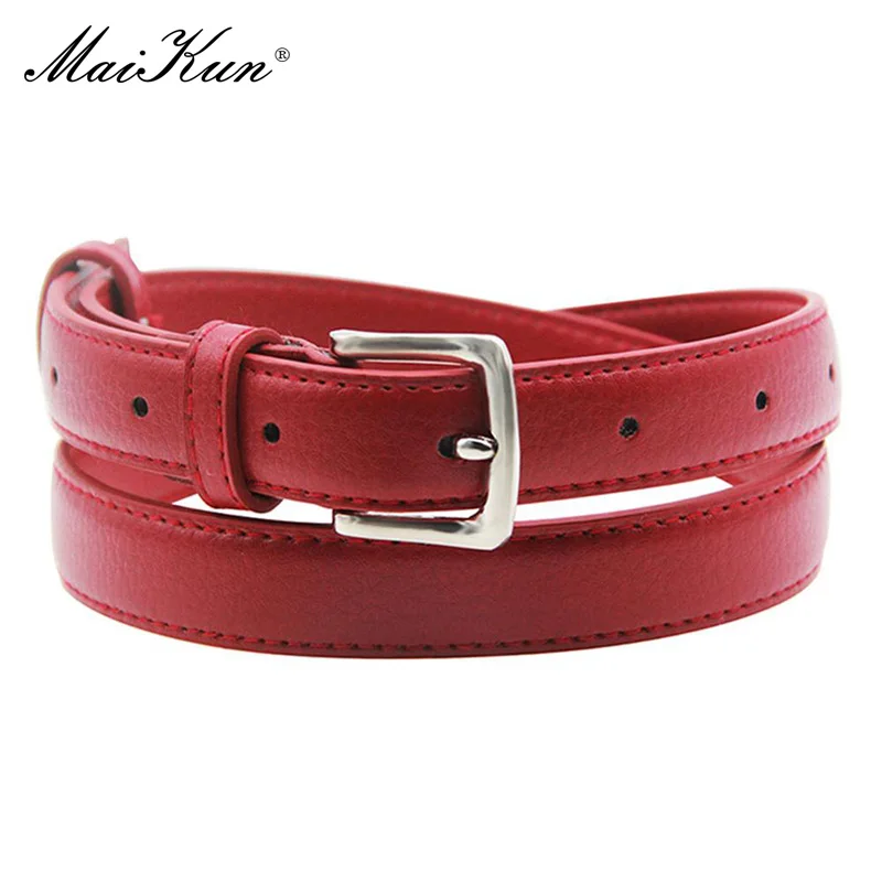 MaiKun ผู้หญิงเข็มขัดหนังผอมสีทึบ PIN BUCKLE ขนาดเล็กชุดสูทธุรกิจสบายๆเอว