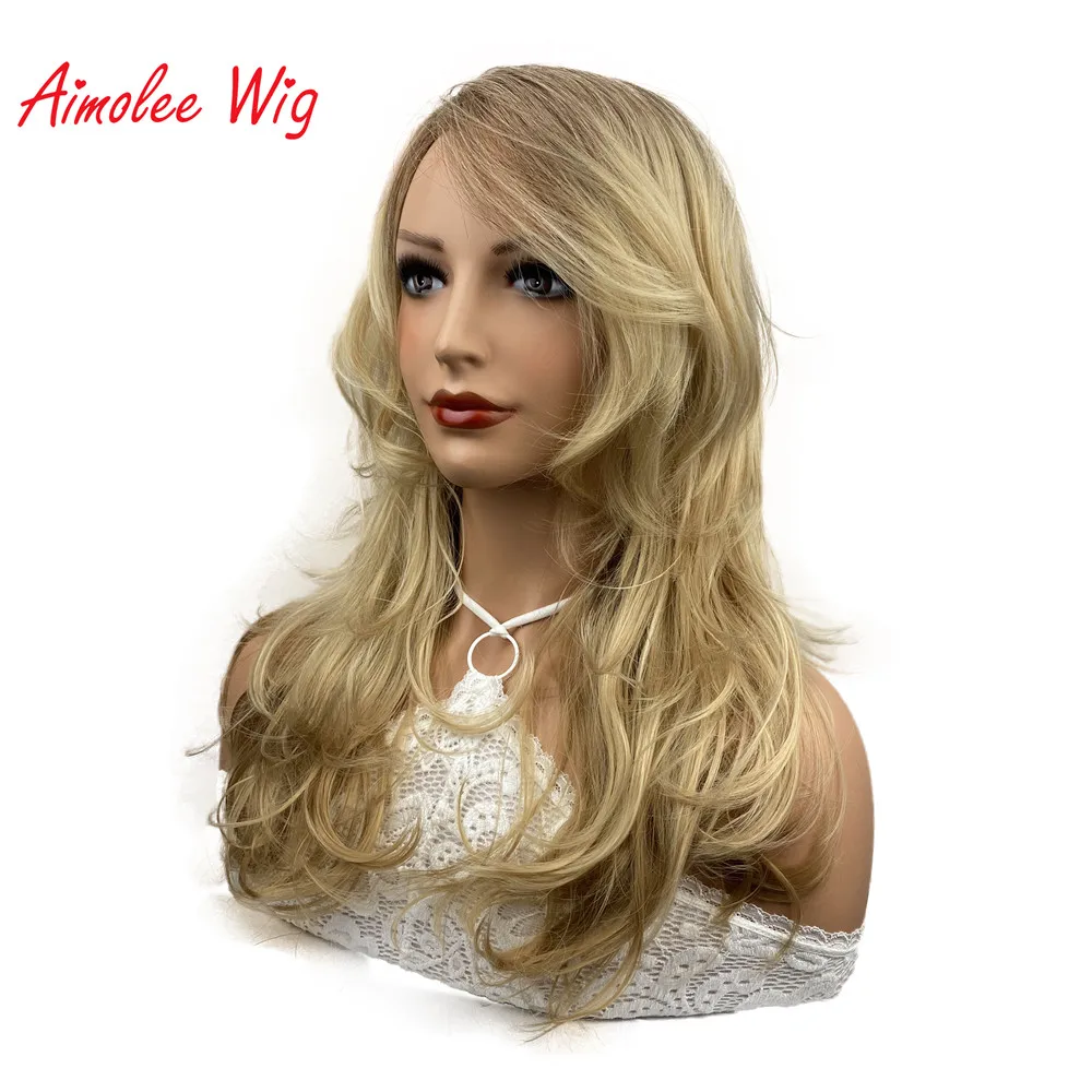 Aimolee Synthetic Wigs for Women Layered Blonde Long Curly Wig Hair