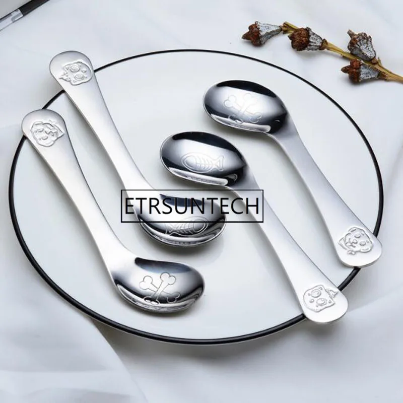 100pcs Baby Stainless Steel Spoon Infant Feeding Spoon Solid Curved Spoon Tableware Training Learning Eating Food Spoons