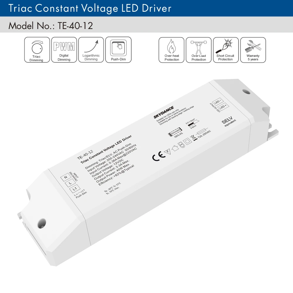 Triac ledes vezető szabályozható Állandó feszültség 1CH 40W Váltóáram 220V hogy Egyenáram 12V 24V PWM Digitális dimming triac vezető 12V számára ledes ligh Magnószalag