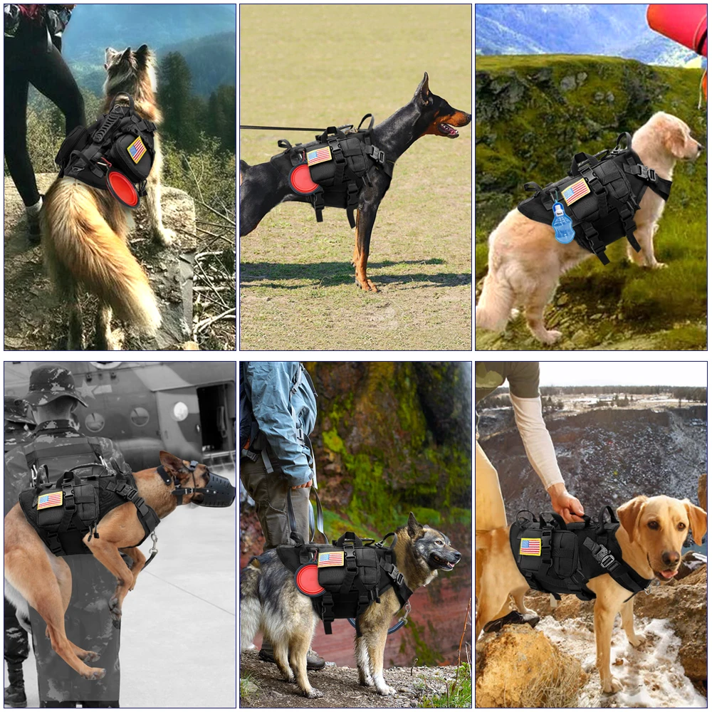 Durable Nylon Dog Harness Tactical Military Working Dog Vest No Pull Pet Training Harnesses Vest for Medium Large Dogs M L