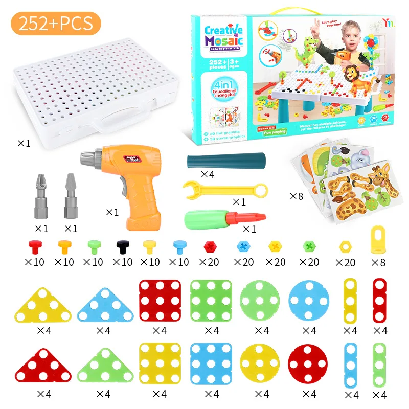 Creative Kids Electric Drill Toy Assembled Match Tool DIY Model Kit Building Educational Blocks Sets Toys For Boys Children Gift