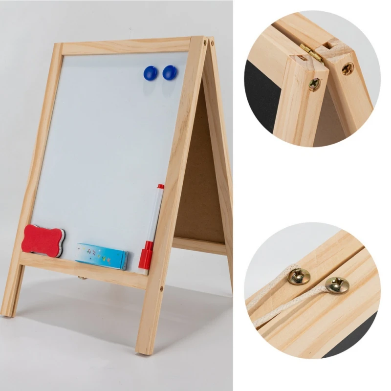 25*40cm Double-sided Foldable Easel Wooden Writing Board Blackboard Drawing Board Wooden Magnetic Message Board Decoration