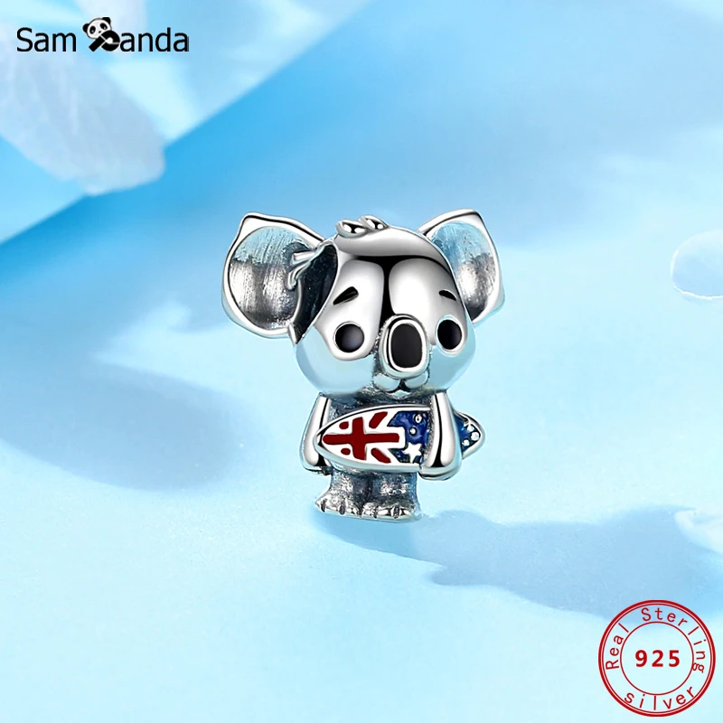 Original 925 Sterling Silver Charms Beads Australia Surfing Koala Fit Pandora Bracelets Necklaces Women DIY Gift Jewelry