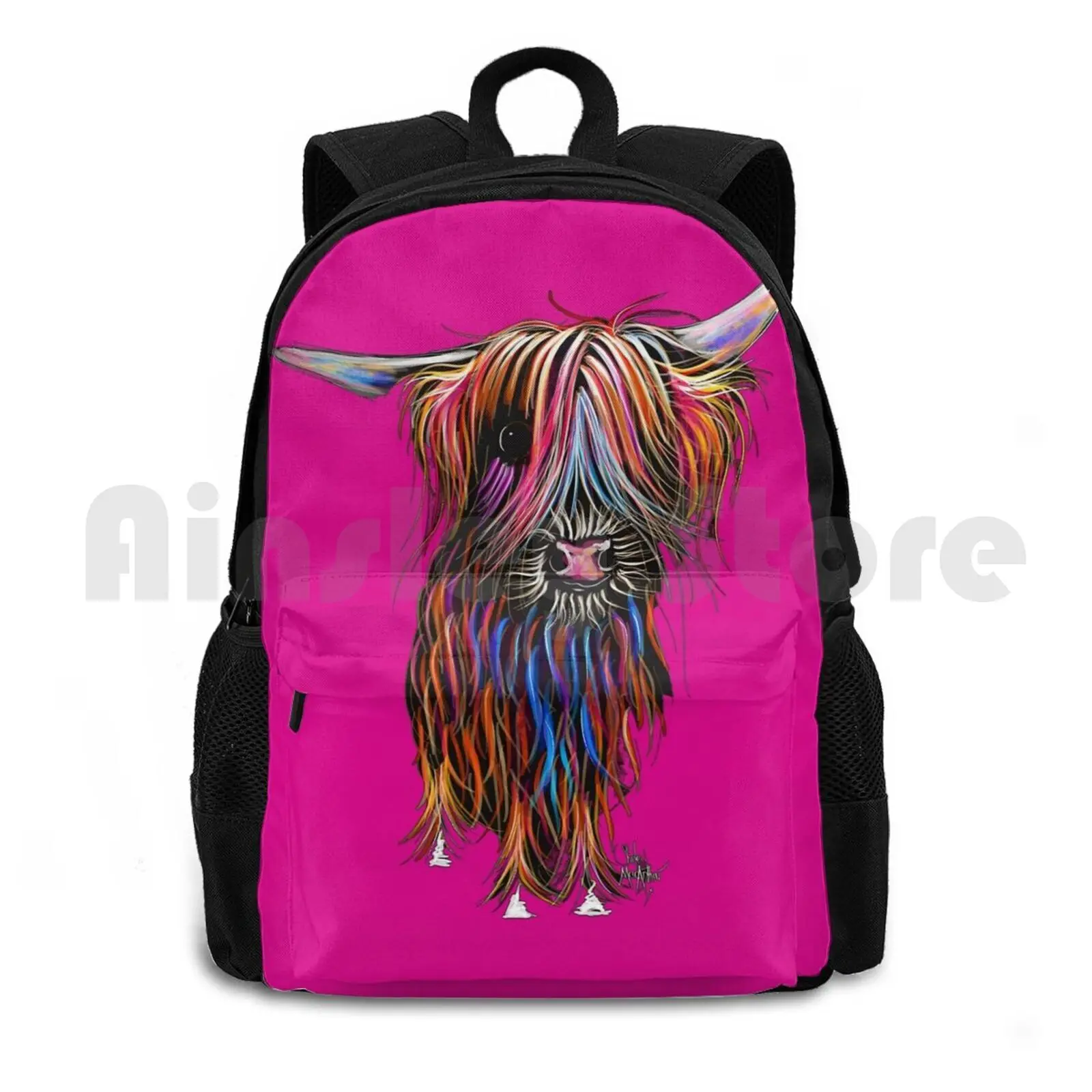 

Cow Print Scottish Highland ' Coco ' By Shirley Macarthur Outdoor Hiking Backpack Riding Climbing Sports Bag Highland Cow