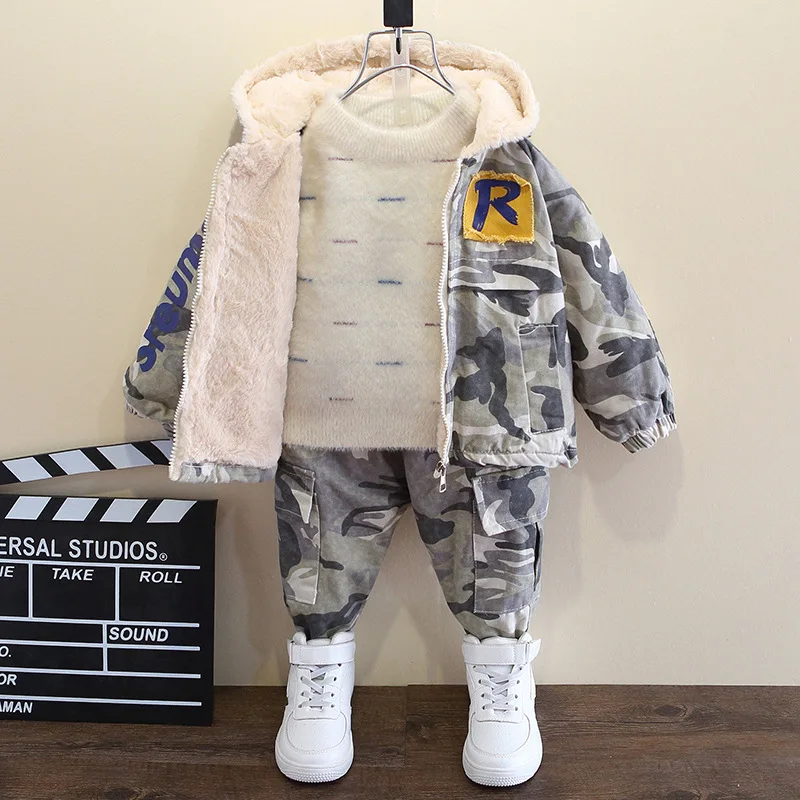 

Camouflage Fashion Fleece Spring Fall Boys Jacket + Pants Kids Coat + Trousers Children's Clothing