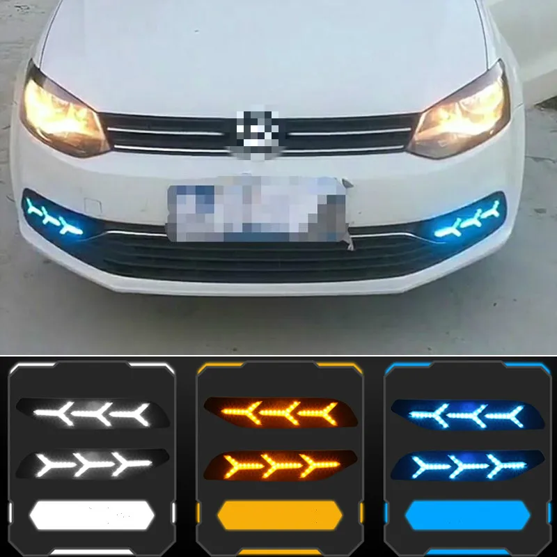 

1Pair Daytime Running Lights DRL LED For Volkswagen VW Polo 2014 2015 2016 2017 2018 Driving Dynamic Streamer Flow Fog light