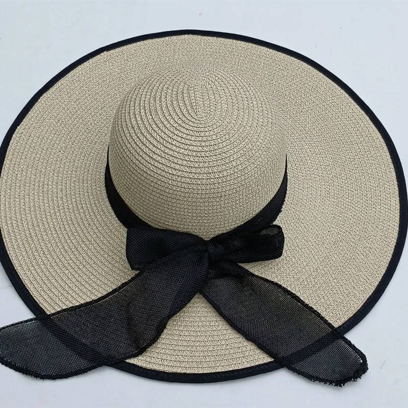 Summer Women\'s Bowknot Straw Hat New Beach Big Brimmed Hat Foldable Travel Seaside Vacation Travel Outdoor Sunscreen Caps